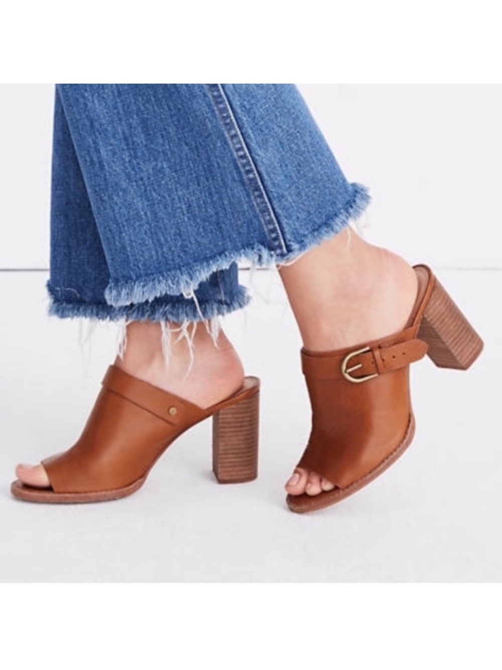 Madewell Shoes The Cary Sandal Leather Peep Toe Block Heel Mules Boho Tan 8